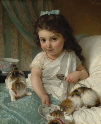 Émile Munier – Dziewczynka z dwoma kotkami – reprodukcja