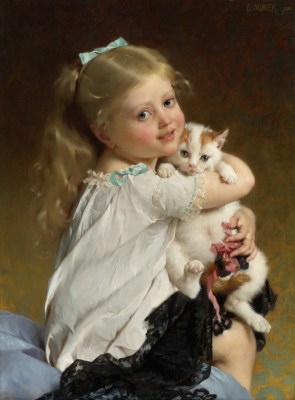 Émile Munier – Dziewczynka z kotkiem na kolanach – reprodukcja