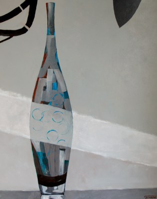 Obraz szary Martwa natura z butelką minimalizm