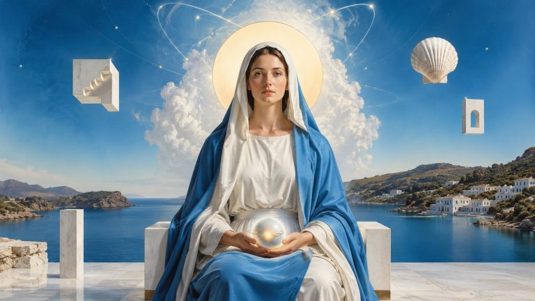 Madonna z Port Lligat Salvadora Dalego: dlaczego postacie lewitują w rozbitej przestrzeni, co znaczy jajko nad głową Marii i rola Gali.