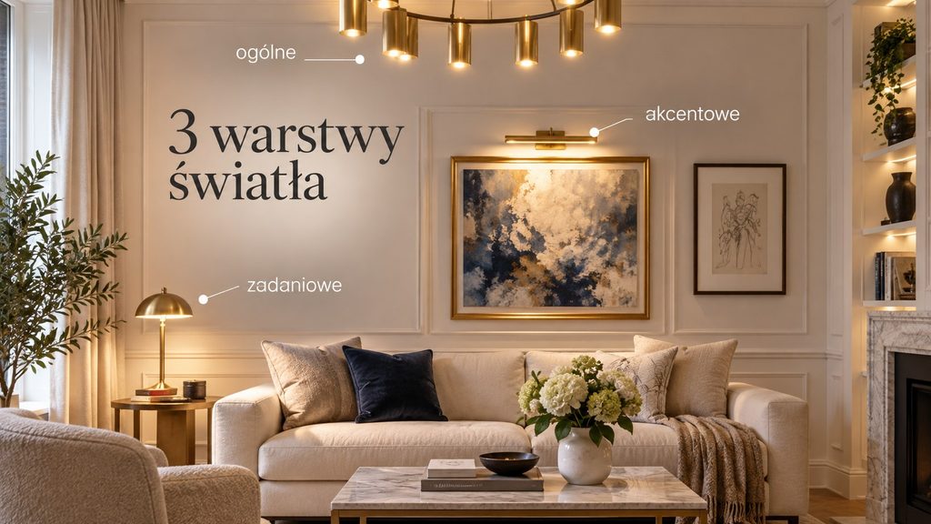 Jak dobrze oświetlić salon i obrazy? Te 3 warstwy światła robią największą różnicę